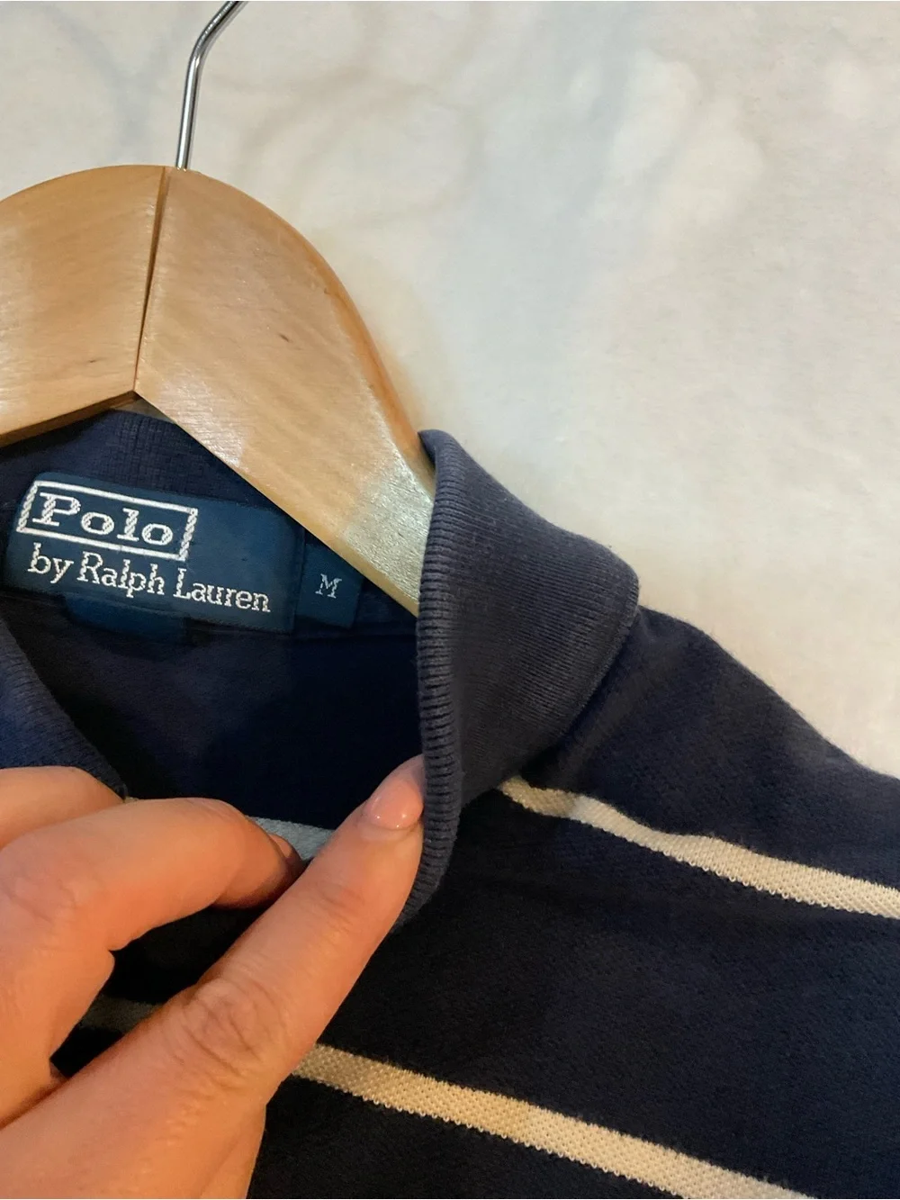 Vintage Polo Ralph Lauren Striped Golf Polo Shirt Size M Short Sleeve Navy